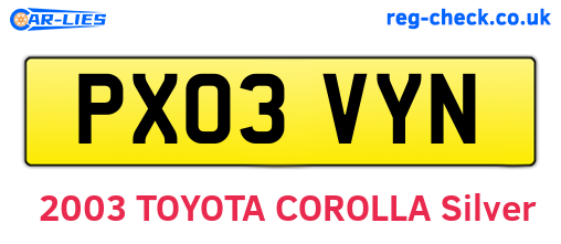 PX03VYN are the vehicle registration plates.