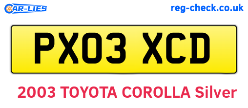 PX03XCD are the vehicle registration plates.