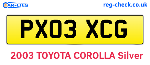 PX03XCG are the vehicle registration plates.