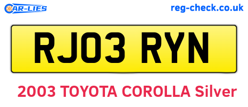 RJ03RYN are the vehicle registration plates.