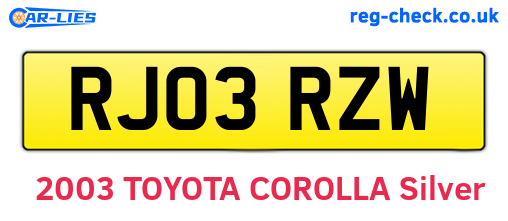 RJ03RZW are the vehicle registration plates.