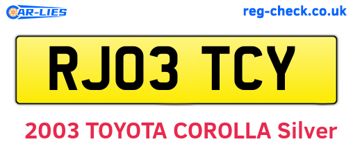 RJ03TCY are the vehicle registration plates.