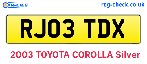 RJ03TDX are the vehicle registration plates.