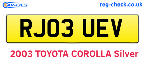 RJ03UEV are the vehicle registration plates.