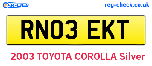 RN03EKT are the vehicle registration plates.