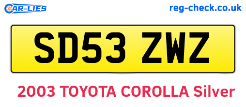 SD53ZWZ are the vehicle registration plates.
