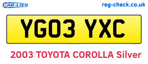 YG03YXC are the vehicle registration plates.