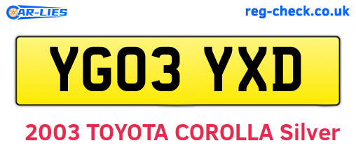 YG03YXD are the vehicle registration plates.