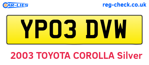 YP03DVW are the vehicle registration plates.