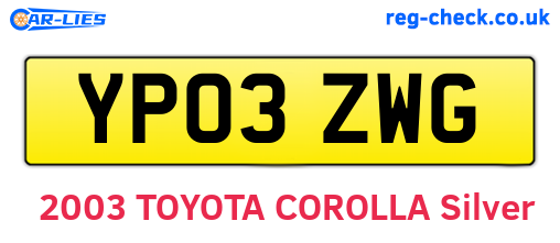 YP03ZWG are the vehicle registration plates.