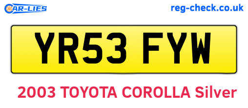 YR53FYW are the vehicle registration plates.