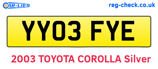 YY03FYE are the vehicle registration plates.