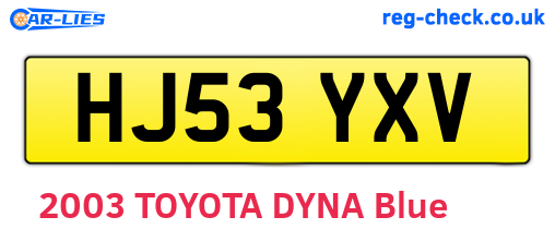 HJ53YXV are the vehicle registration plates.