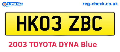 HK03ZBC are the vehicle registration plates.