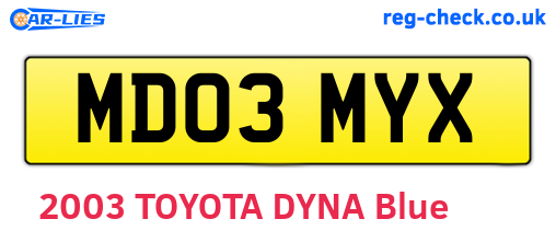 MD03MYX are the vehicle registration plates.