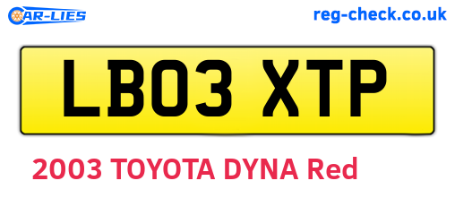 LB03XTP are the vehicle registration plates.