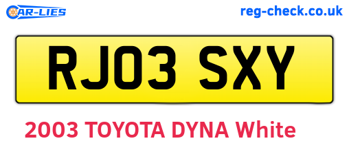RJ03SXY are the vehicle registration plates.