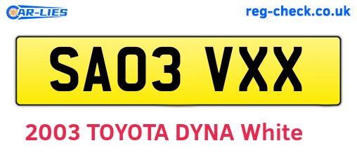 SA03VXX are the vehicle registration plates.
