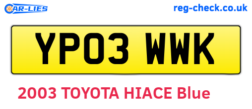 YP03WWK are the vehicle registration plates.