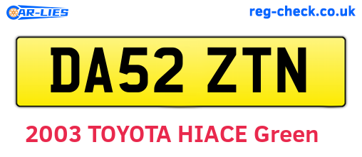 DA52ZTN are the vehicle registration plates.