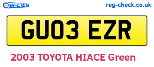 GU03EZR are the vehicle registration plates.