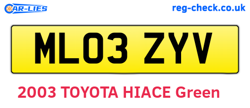 ML03ZYV are the vehicle registration plates.