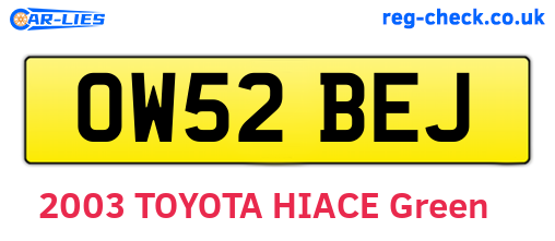 OW52BEJ are the vehicle registration plates.