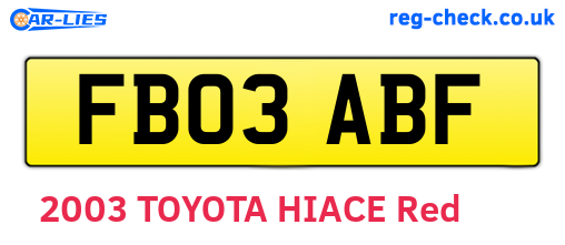 FB03ABF are the vehicle registration plates.