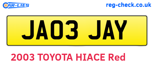 JA03JAY are the vehicle registration plates.