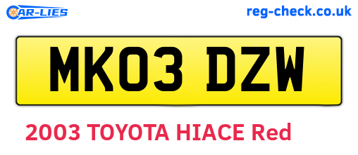 MK03DZW are the vehicle registration plates.