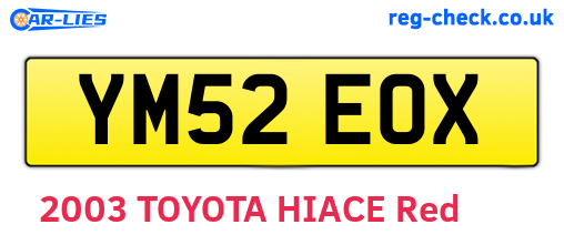 YM52EOX are the vehicle registration plates.