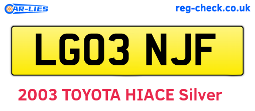 LG03NJF are the vehicle registration plates.