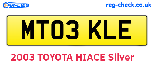 MT03KLE are the vehicle registration plates.