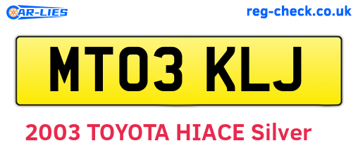 MT03KLJ are the vehicle registration plates.