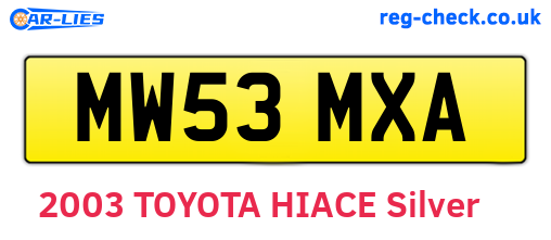 MW53MXA are the vehicle registration plates.
