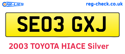 SE03GXJ are the vehicle registration plates.