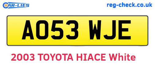 AO53WJE are the vehicle registration plates.