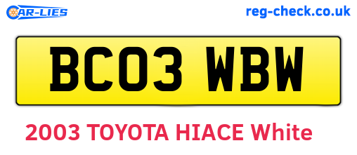 BC03WBW are the vehicle registration plates.