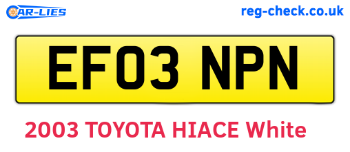 EF03NPN are the vehicle registration plates.
