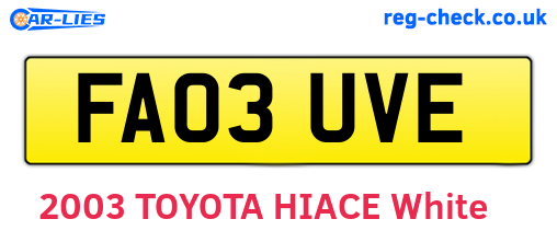 FA03UVE are the vehicle registration plates.