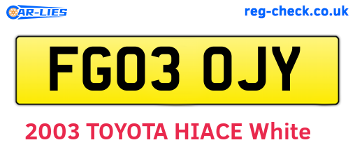 FG03OJY are the vehicle registration plates.