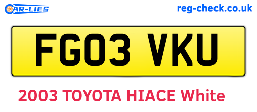 FG03VKU are the vehicle registration plates.