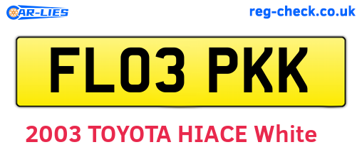 FL03PKK are the vehicle registration plates.