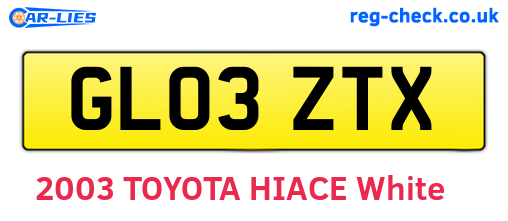 GL03ZTX are the vehicle registration plates.