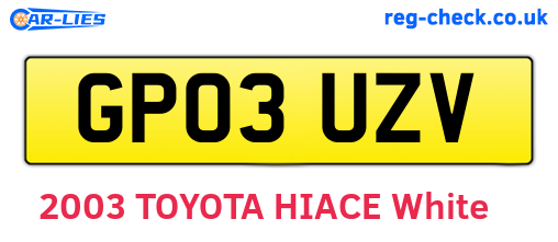 GP03UZV are the vehicle registration plates.
