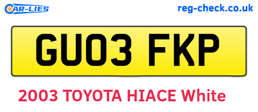 GU03FKP are the vehicle registration plates.