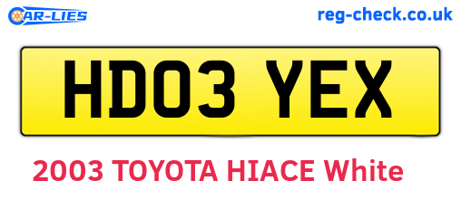 HD03YEX are the vehicle registration plates.
