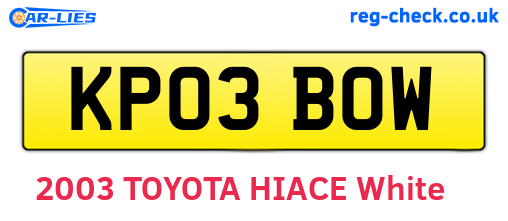 KP03BOW are the vehicle registration plates.