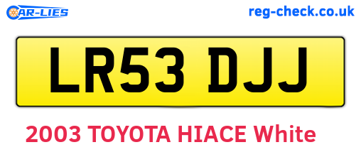 LR53DJJ are the vehicle registration plates.