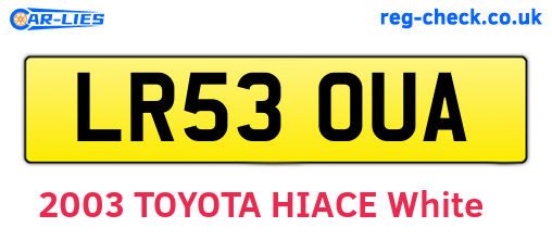 LR53OUA are the vehicle registration plates.